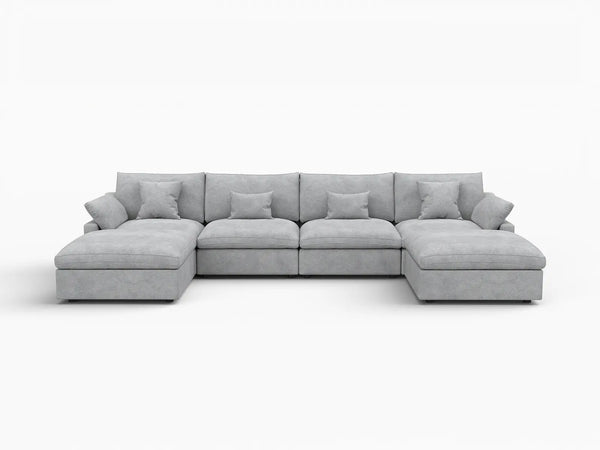 Deluxe Slope Cloud Sectional Sofa Covers | Light Grey Chenille and Linen Sofa Cover for 4-Seater with 2-Ottomans
