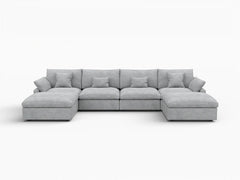 Deluxe Slope Cloud Sectional Sofa Covers | Light Grey Chenille and Linen Sofa Cover for 4-Seater with 2-Ottomans