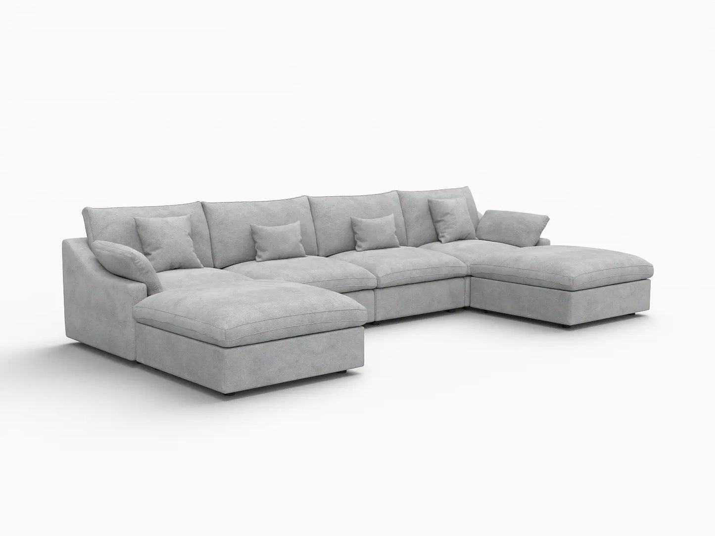 WJS Home 6 Piece Linen Light Grey U shaped Sectionals 160 Adjustable Backrest Pillows 4 Seater_5