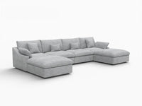 WJS Home 6 Piece Linen Light Grey U shaped Sectionals 160 Adjustable Backrest Pillows 4 Seater_5