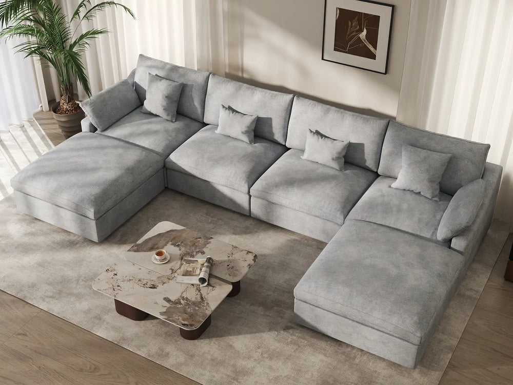 WJS Home 6 Piece Linen Light Grey U shaped Sectionals 160 Adjustable Backrest Pillows 4 Seater_8