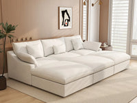 WJS Home 6 Piece Linen White Pit Sectionals 120 Adjustable Backrest Pillows 3 Seater_1