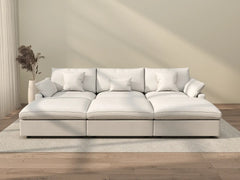 Deluxe Slope Cloud Sectional Sofas | 6-Piece Linen White Pit Sectionals 120" Adjustable Backrest Pillows 3-Seater