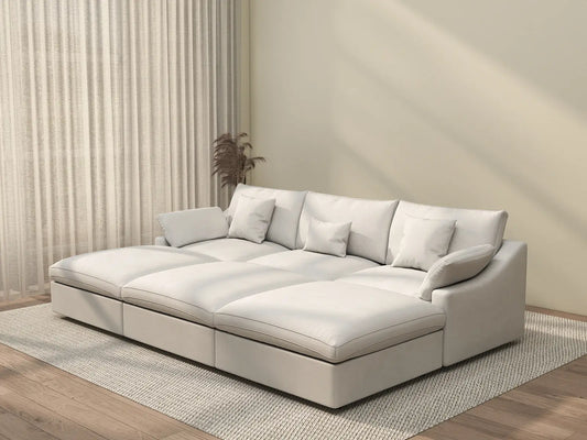 WJS Home 6 Piece Linen White Pit Sectionals 120 Adjustable Backrest Pillows 3 Seater_3