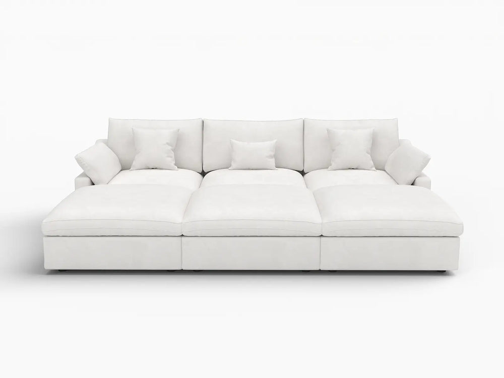 WJS Home 6 Piece Linen White Pit Sectionals 120 Adjustable Backrest Pillows 3 Seater_4