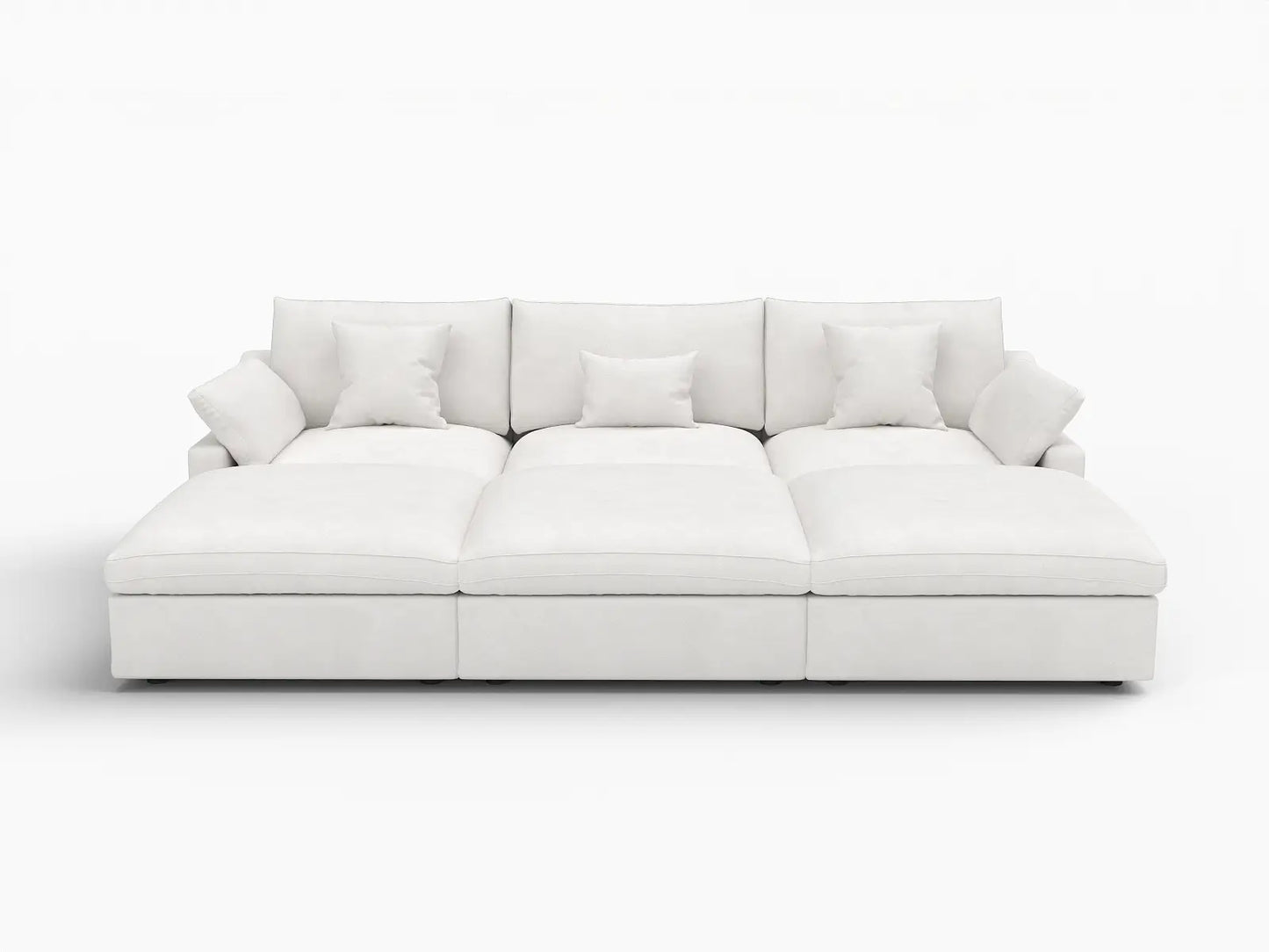 WJS Home 6 Piece Linen White Pit Sectionals 120 Adjustable Backrest Pillows 3 Seater_4