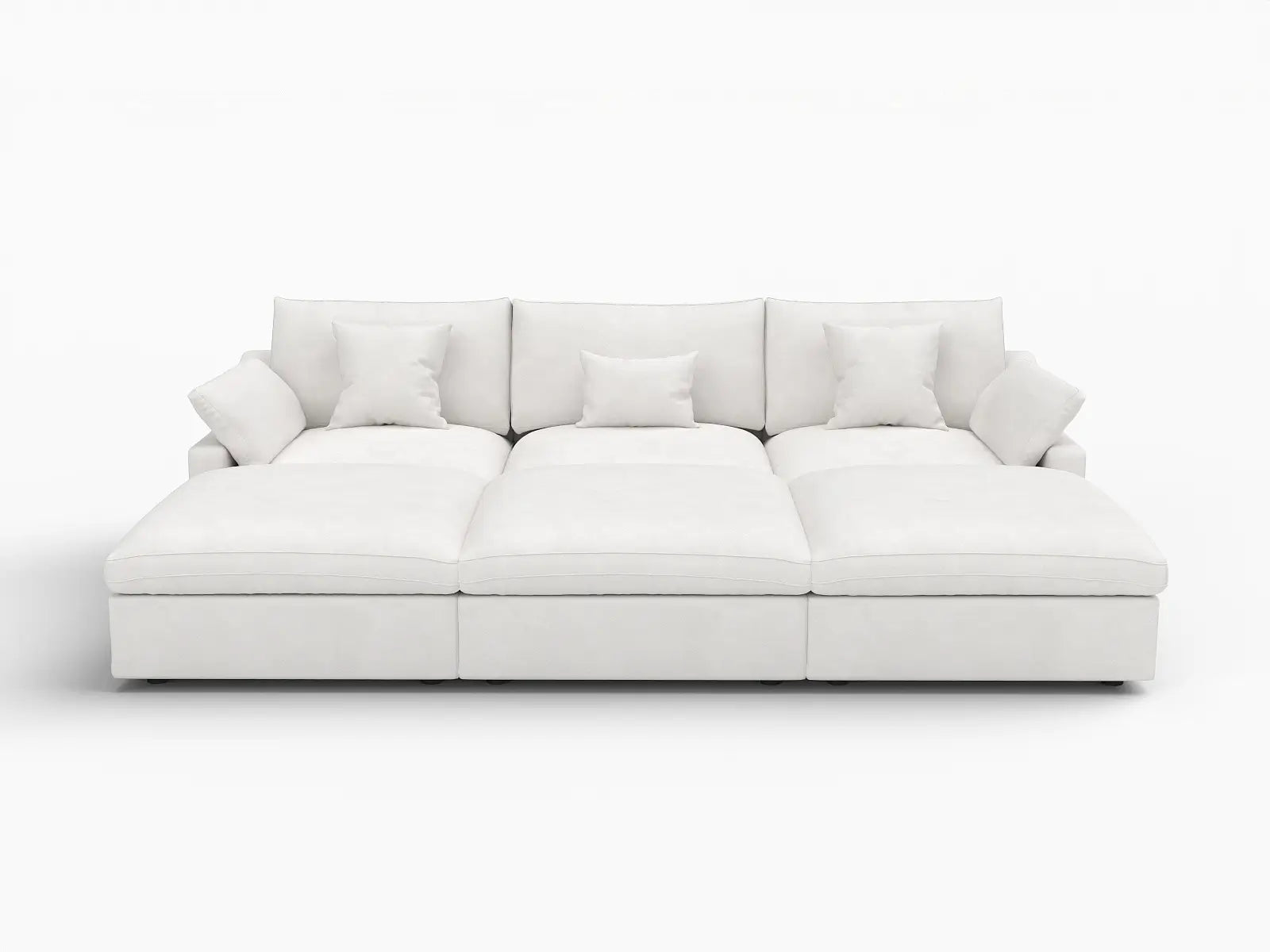 WJS Home 6 Piece Linen White Pit Sectionals 120 Adjustable Backrest Pillows 3 Seater_4