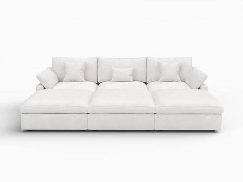 Deluxe Slope Cloud Sectional Sofa Covers | White Chenille and Linen Sofa Cover for 3-Seater with 3-Ottomans