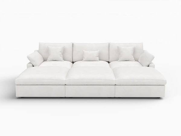 Deluxe Slope Cloud Sectional Sofa Covers | White Chenille and Linen Sofa Cover for 3-Seater with 3-Ottomans