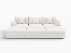 Deluxe Slope Cloud Sectional Sofa Covers | White Chenille and Linen Sofa Cover for 3-Seater with 3-Ottomans