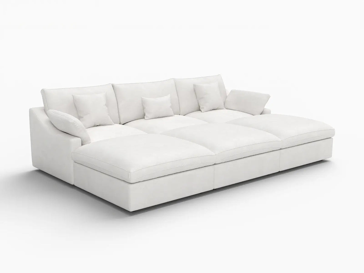 WJS Home 6 Piece Linen White Pit Sectionals 120 Adjustable Backrest Pillows 3 Seater_5