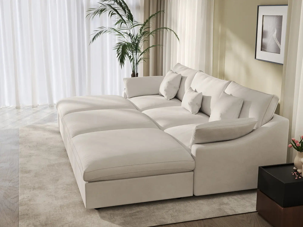 WJS Home 6 Piece Linen White Pit Sectionals 120 Adjustable Backrest Pillows 3 Seater_7