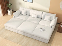 WJS Home 6 Piece Linen White Pit Sectionals 120 Adjustable Backrest Pillows 3 Seater_8