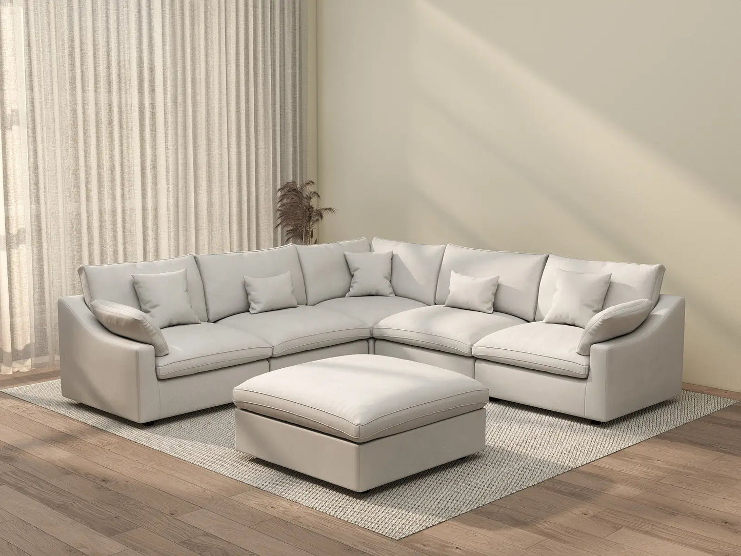 WJS Home 6 Piece Linen White Sofa Sets 5 Seater With 1 Ottoman_3