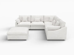 Deluxe Slope Cloud Sectional Sofa Covers | White Chenille and Linen Sofa Cover for 5-Seater with 1-Ottoman
