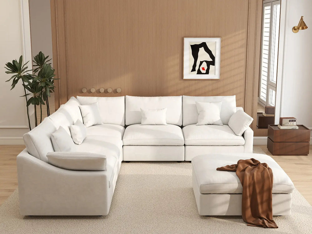 WJS Home 6 Piece Linen White Sofa Sets 5 Seater With 1 Ottoman_6