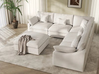 WJS Home 6 Piece Linen White Sofa Sets 5 Seater With 1 Ottoman_7
