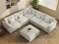 WJS Home 6 Piece Linen White Sofa Sets 5 Seater With 1 Ottoman_8