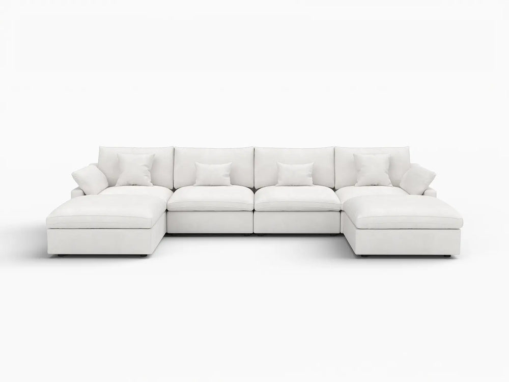 WJS Home 6 Piece Linen White U shaped Sectionals 160 Adjustable Backrest Pillows 4 Seater_4