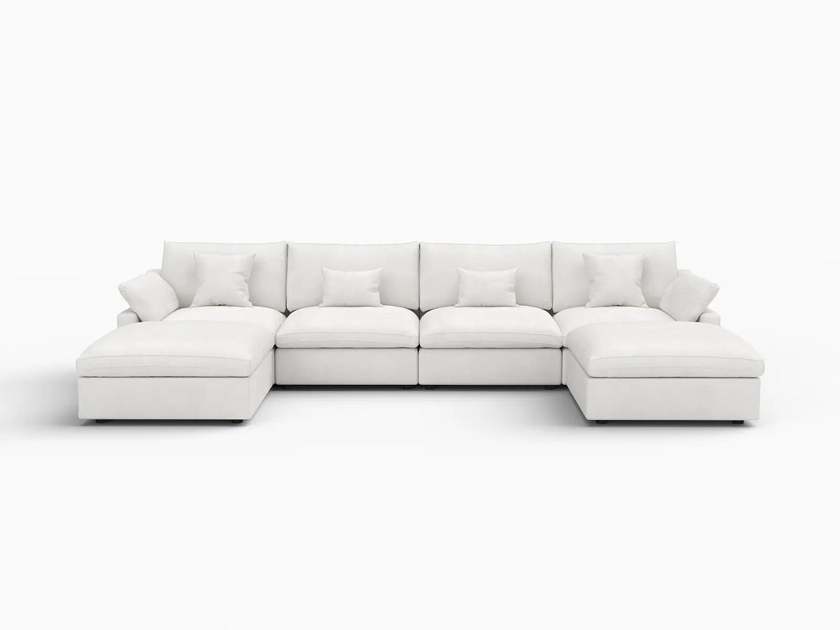 WJS Home 6 Piece Linen White U shaped Sectionals 160 Adjustable Backrest Pillows 4 Seater_4