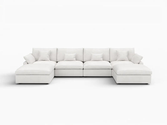WJS Home 6 Piece Linen White U shaped Sectionals 160 Adjustable Backrest Pillows 4 Seater_4