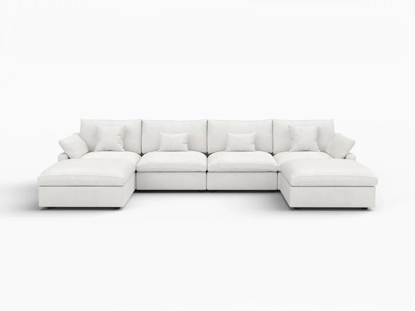 Deluxe Slope Cloud Sectional Sofa Covers | White Chenille and Linen Sofa Cover for 4-Seater with 2-Ottomans