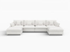 Deluxe Slope Cloud Sectional Sofa Covers | White Chenille and Linen Sofa Cover for 4-Seater with 2-Ottomans