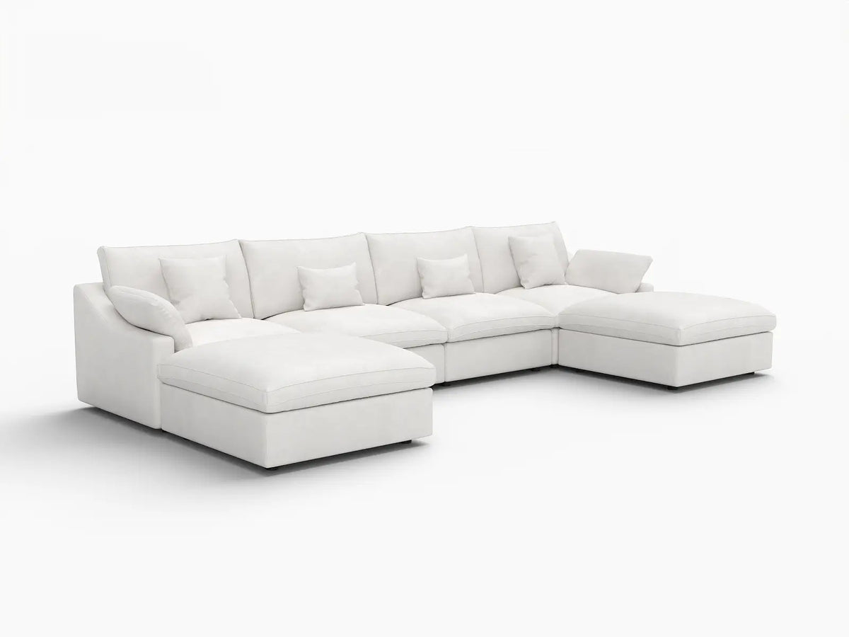 WJS Home 6 Piece Linen White U shaped Sectionals 160 Adjustable Backrest Pillows 4 Seater_5