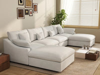 WJS Home 6 Piece Linen White U shaped Sectionals 160 Adjustable Backrest Pillows 4 Seater_7
