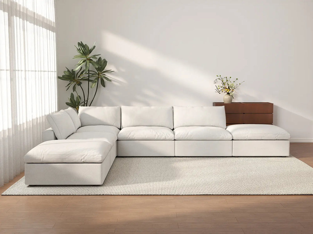 WJS Home 6 Piece White Cotton and Linen L Shaped Sectionals 4 Seater_2