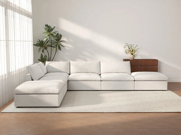 Deluxe Cloud 4-Seater White Storage L-Shaped Sectional | 6-Piece (includes 2 Ottomans), Cotton and Linen Fabric, Washable Covers