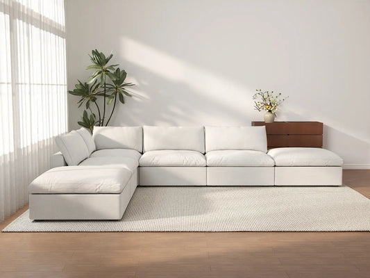 WJS Home 6 Piece White Cotton and Linen L Shaped Sectionals 4 Seater_2