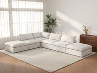 WJS Home 6 Piece White Cotton and Linen L Shaped Sectionals 4 Seater_3