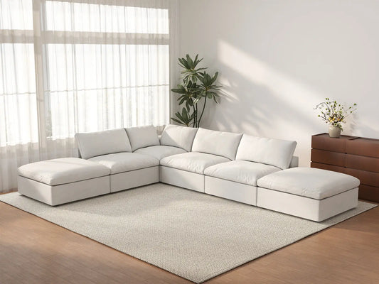 WJS Home 6 Piece White Cotton and Linen L Shaped Sectionals 4 Seater_3