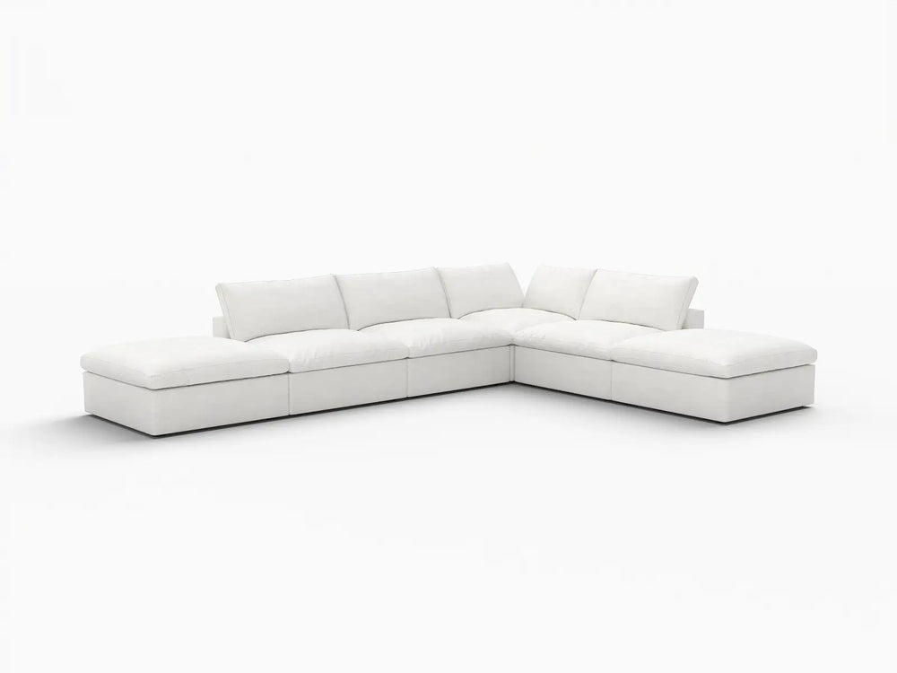 WJS Home 6 Piece White Cotton and Linen L Shaped Sectionals 4 Seater_5