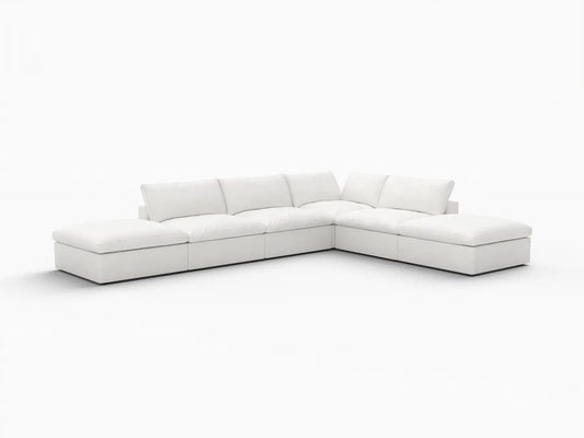 WJS Home 6 Piece White Cotton and Linen L Shaped Sectionals 4 Seater_5