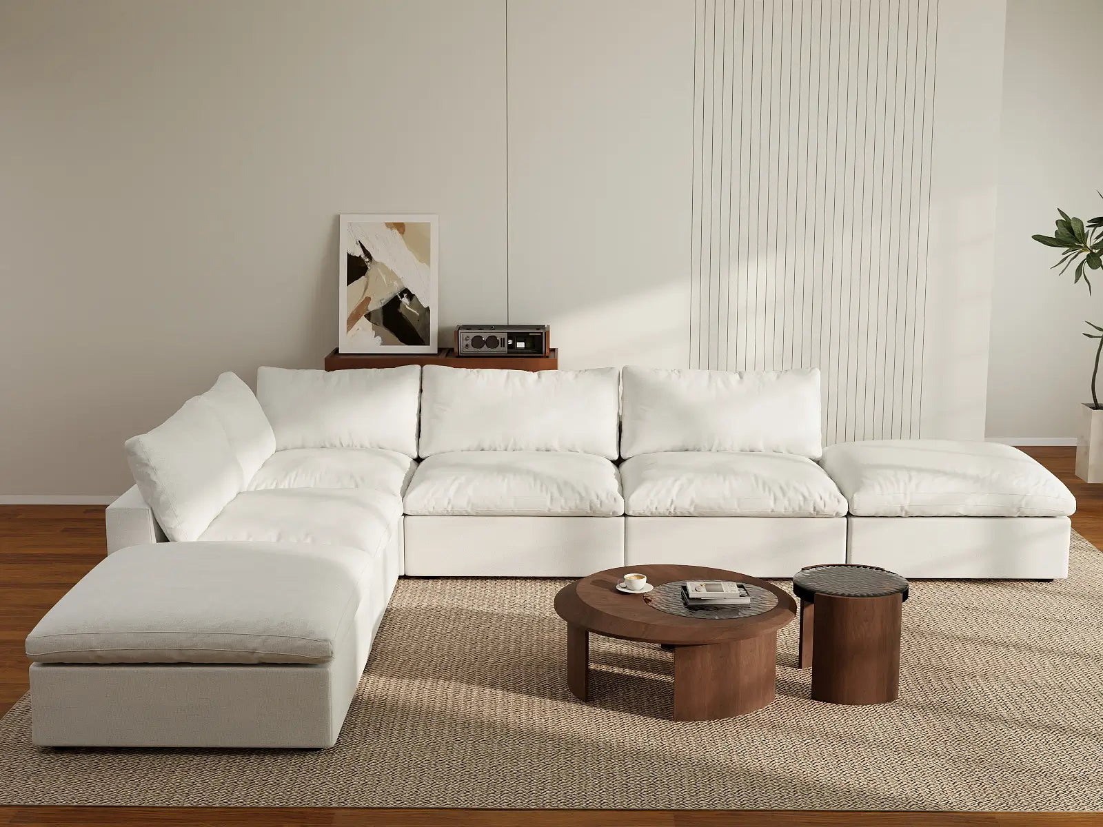 WJS Home 6 Piece White Cotton and Linen L Shaped Sectionals 4 Seater_6