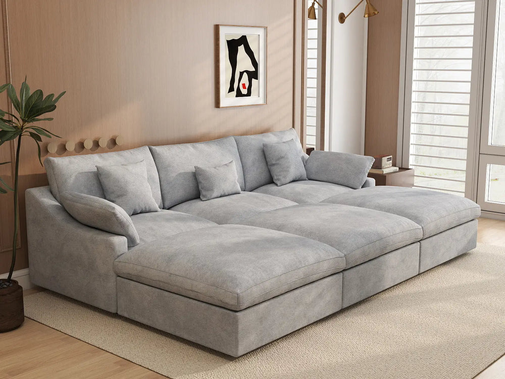 WJS Home 6 PieceLinenLightGreyPitSectionals120AdjustableBackrestPillows3 Seater_1