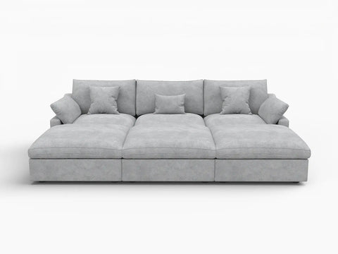 Deluxe Slope Cloud Sectional Sofa Covers | Light Grey Chenille and Linen Sofa Cover for 3-Seater with 3-Ottomans