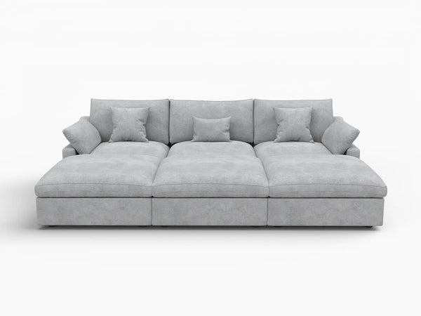 Deluxe Slope Cloud Sectional Sofa Covers | Light Grey Chenille and Linen Sofa Cover for 3-Seater with 3-Ottomans