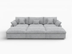 Deluxe Slope Cloud Sectional Sofa Covers | Light Grey Chenille and Linen Sofa Cover for 3-Seater with 3-Ottomans