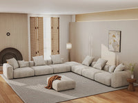 WJS Home 8 Piece Beige Corduroy Sofa Sets 6 Seater_1