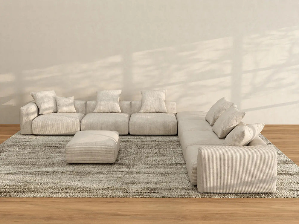 WJS Home 8 Piece Beige Corduroy Sofa Sets 6 Seater_3