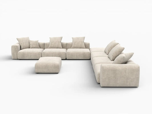 WJS Home 8 Piece Beige Corduroy Sofa Sets 6 Seater_4