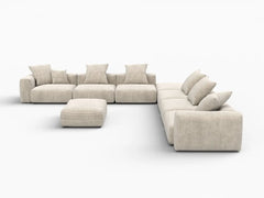 Matrix Modern Modular Sofas Covers | Beige Corduroy Sofa Covers for 6-Seater With 2 Ottomans