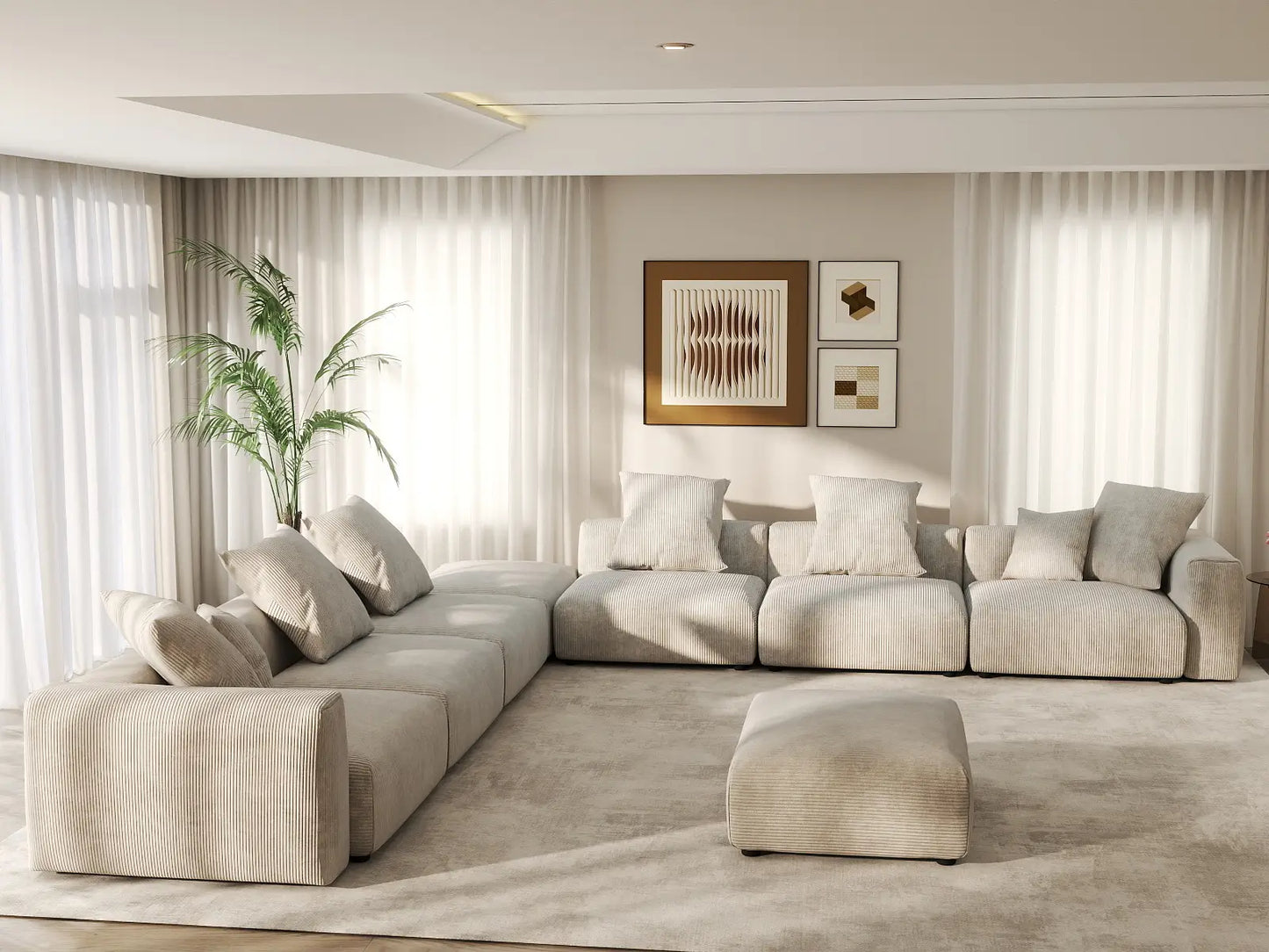 WJS Home 8 Piece Beige Corduroy Sofa Sets 6 Seater_6