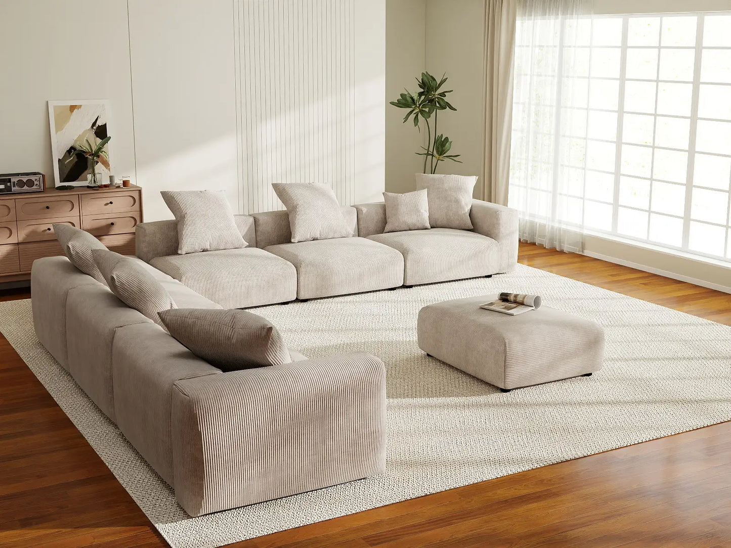 WJS Home 8 Piece Beige Corduroy Sofa Sets 6 Seater_7