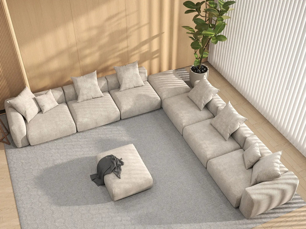 WJS Home 8 Piece Beige Corduroy Sofa Sets 6 Seater_8