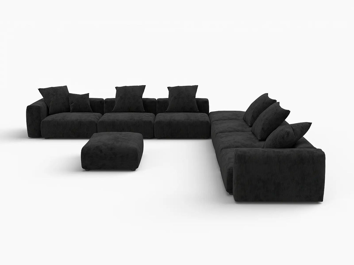 Fundas para sofás modulares modernos Matrix | Fundas de pana negra para sofá de 6 plazas con 2 otomanas