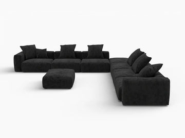 Fundas para sofás modulares modernos Matrix | Fundas de pana negra para sofá de 6 plazas con 2 otomanas
